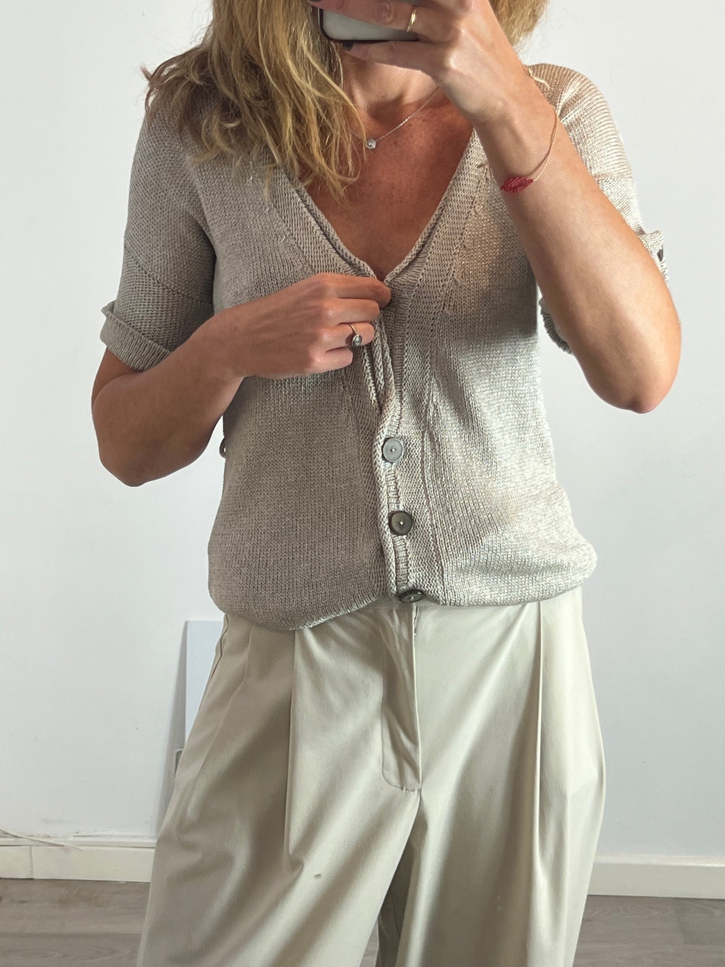 MASSIMO DUTTI. Chaqueta punto beige. T S