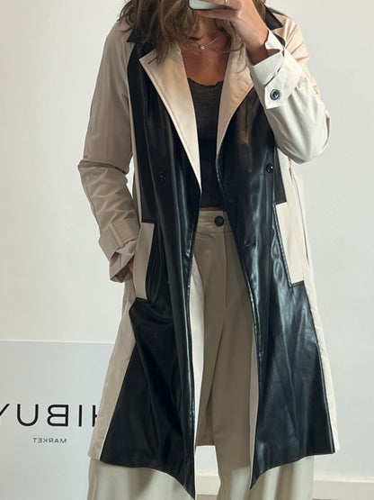 PRETTYLITLETHING. Beige trench coat with black details, size 36