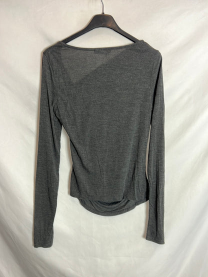 ZARA. Top gris asimétrico fruncido. T M