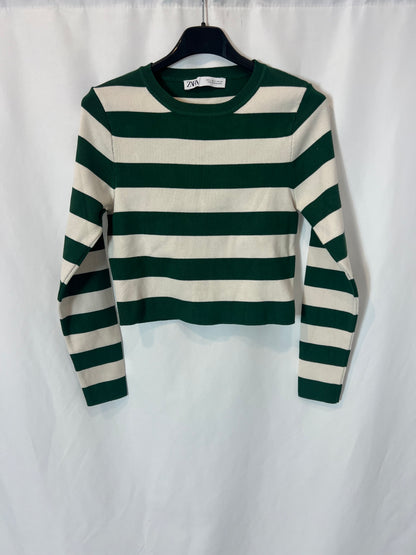 ZARA. Jersey cropped rayas. T M