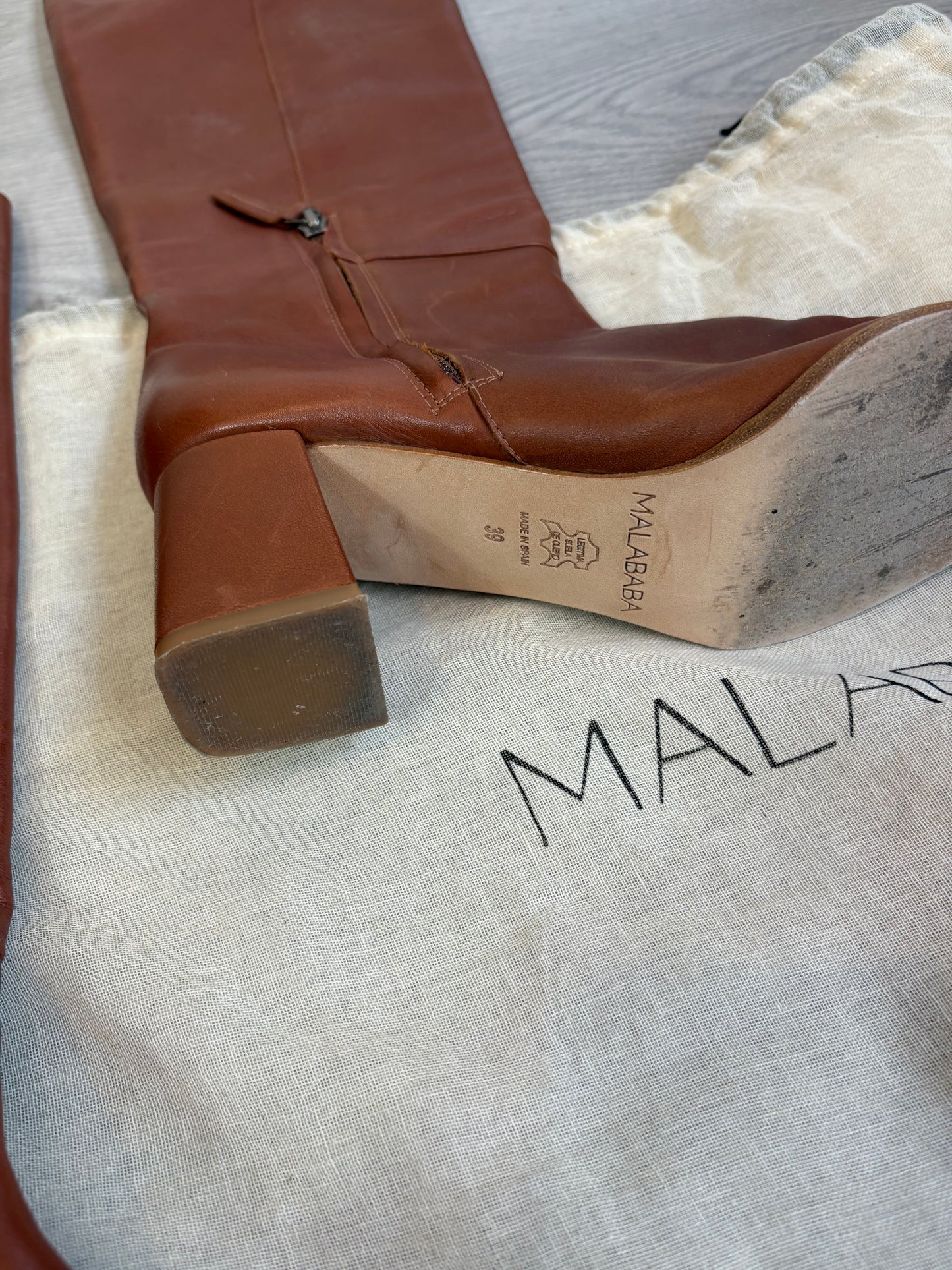 MALABABA. Botas altas camel piel. T 39