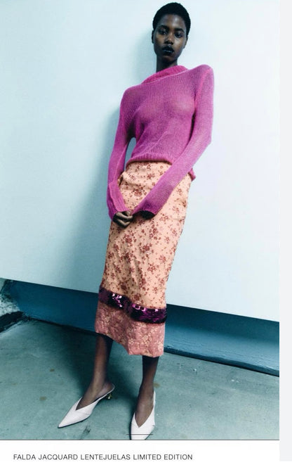 ZARA STUDIO. Embroidered midi skirt T.xs