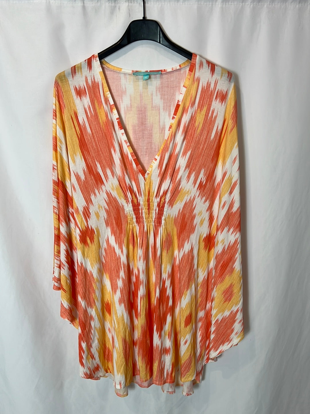 MELISSA ODABASH. Printed kaftan-style short dress. TM