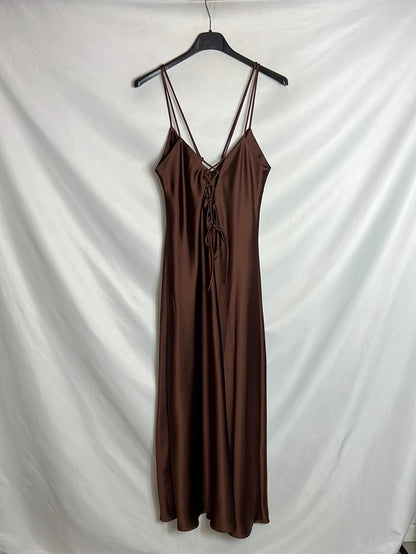 ZARA. Vestido lencero marrón T.s