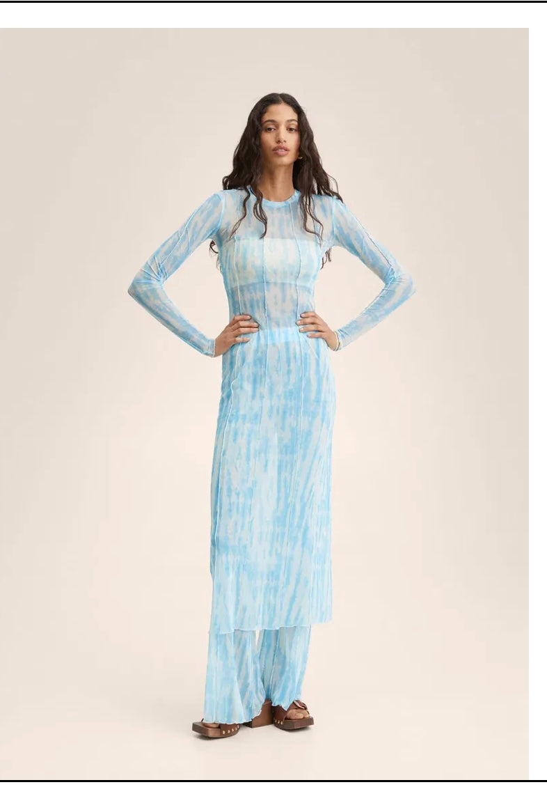 MANGO. Conjunto vestido y pantalón semitransparente
