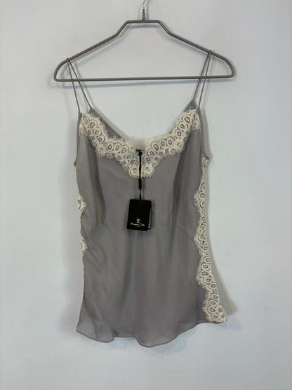 MASSIMO DUTTI. Top lencero gris seda