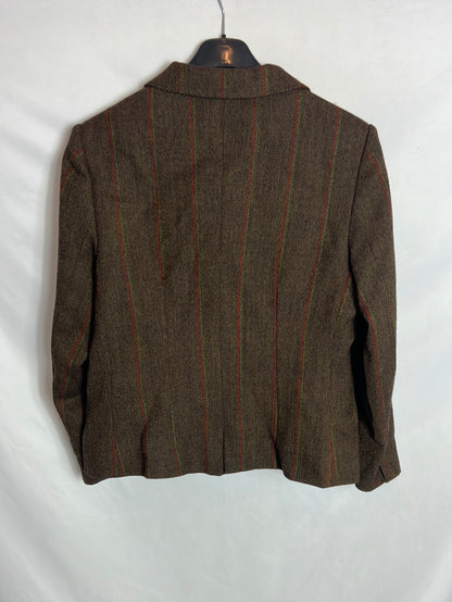 T.BA. Blazer marron jaspeada lana rayas. T 44