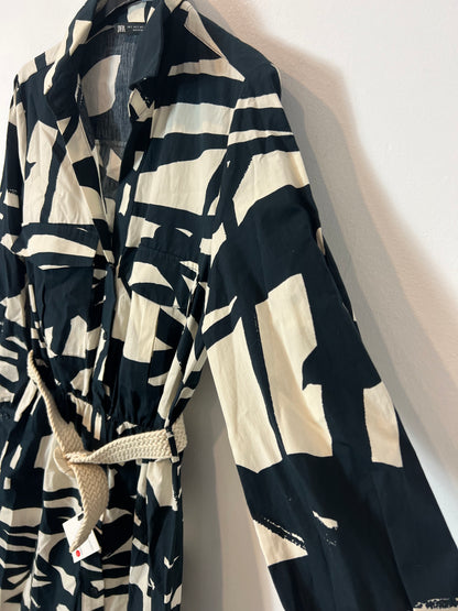 ZARA. Vestido midi camisero bicolor. T S