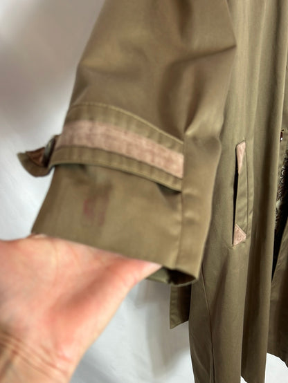 PRISCILLE. Double-textured green trench coat. TM