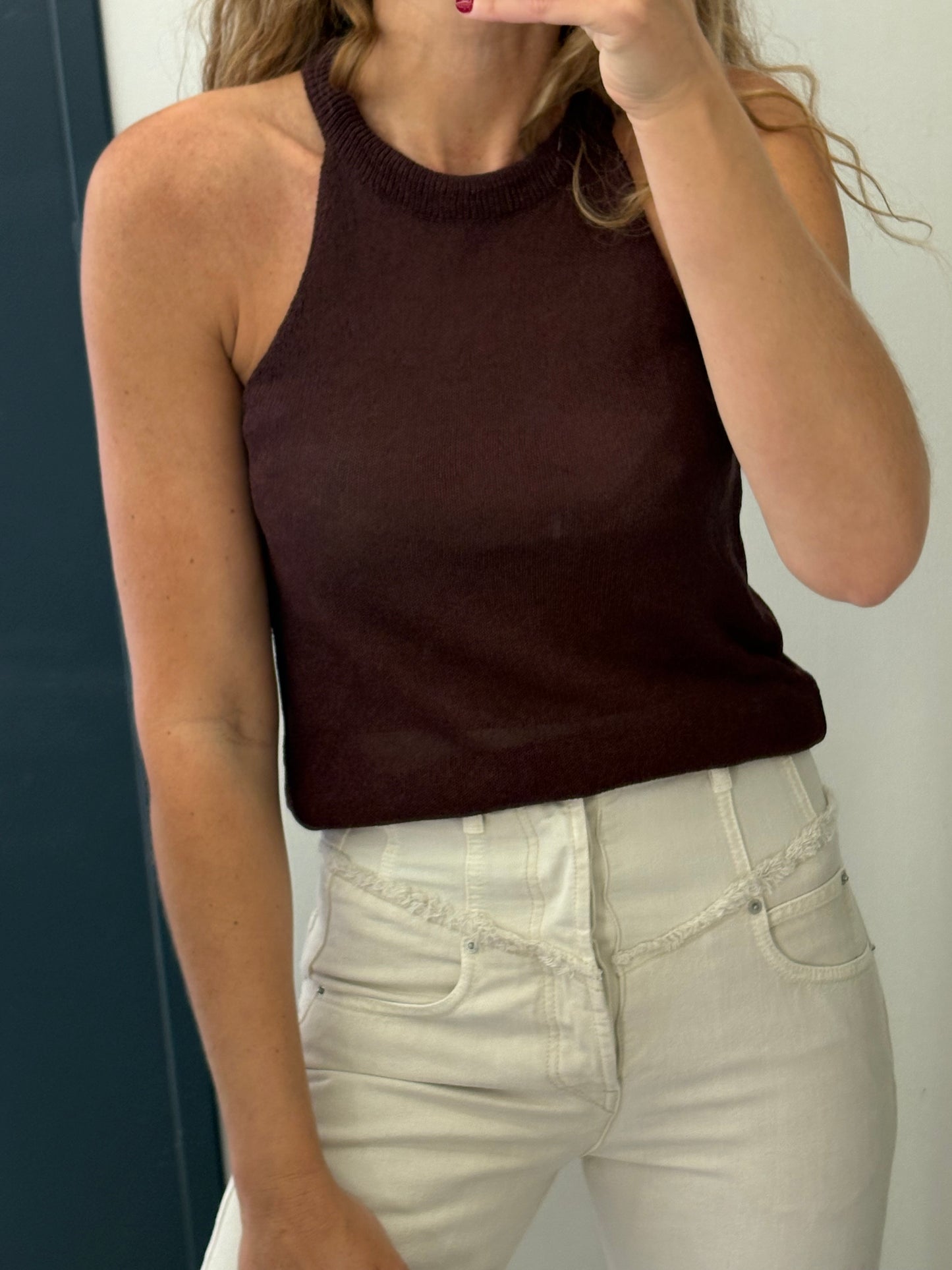 MASSIMO DUTTI. Top hilo marrón halter