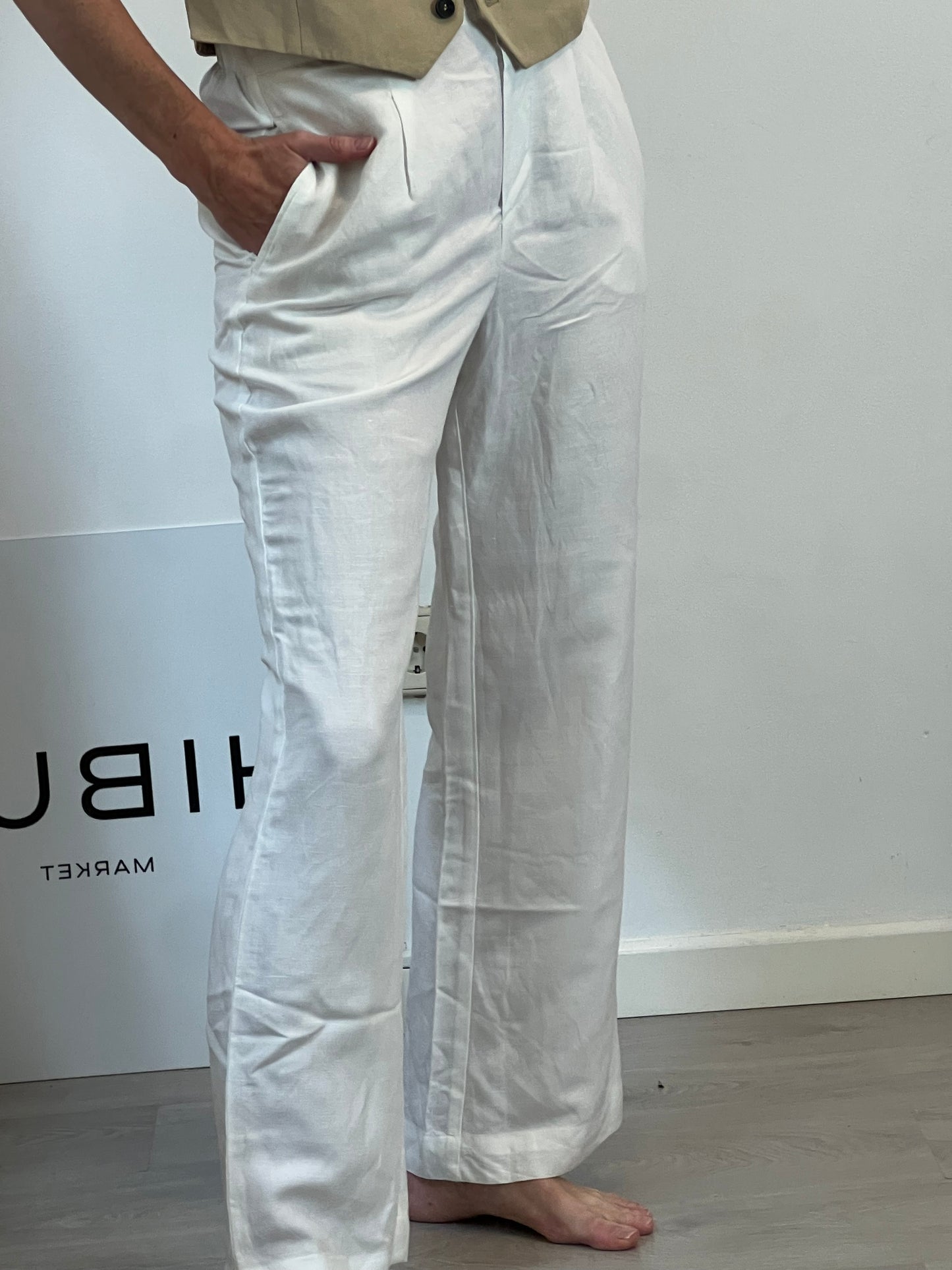 OYSHO. Pantalón lino blanco  T.s