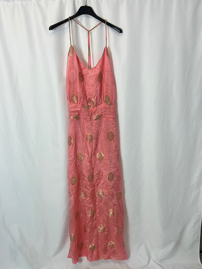 INTROPIA. Long embroidered coral dress Tm