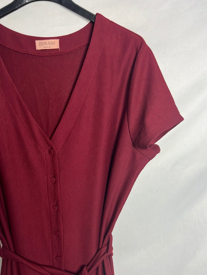 BIMANI. Vestido largo abotonado burdeos. T L