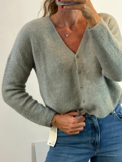 DES PETITS HAUTS. Chaqueta verde agua alpaca