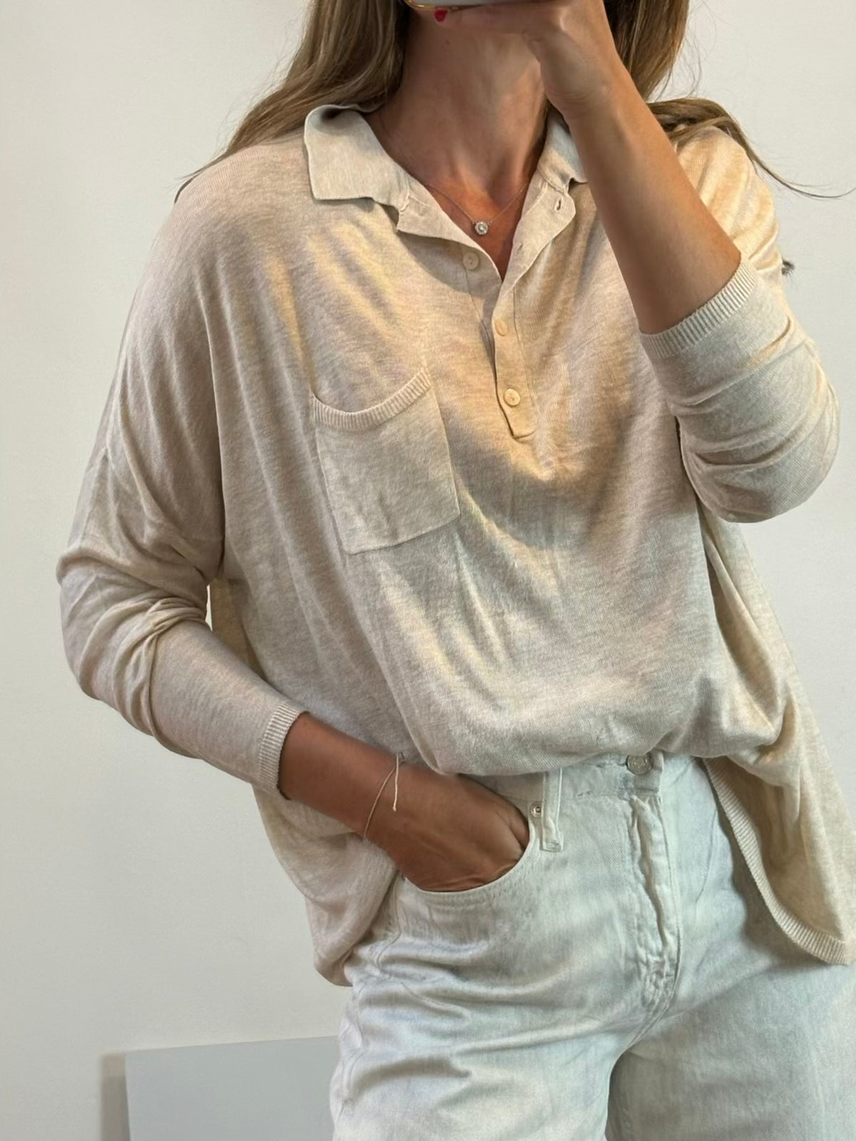 Jersey beige fluido polero