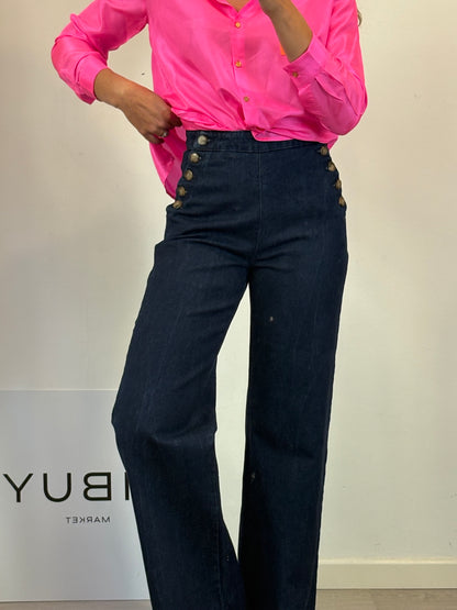 SÉZANE. Pantalón ancho tiro alto detalle botones
