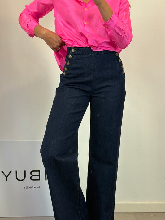 SÉZANE. Pantalón ancho tiro alto detalle botones