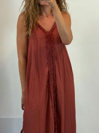 Vestido largo teja con lino