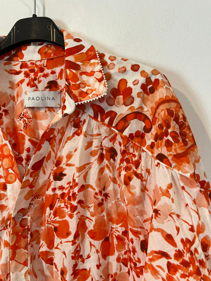 PAOLINA. Vestido camisero flores naranjas Tu(s/m)