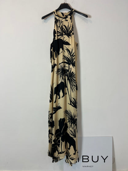 MASSIMO DUTTI. Long printed halterneck dress. Size 36