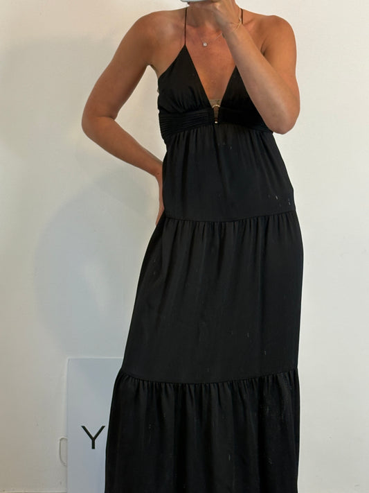 BA&SH. Vestido largo negro detalle espalda. T 1 (s)