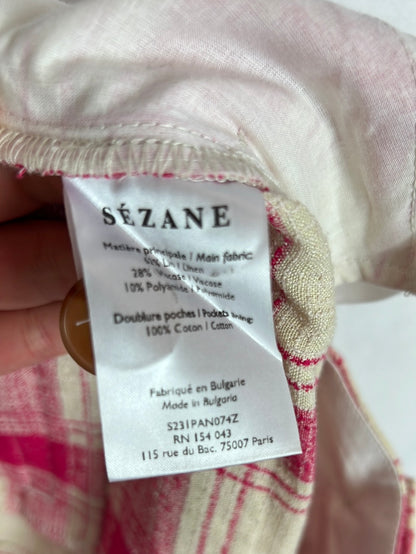 SÉZANE. Pantalón textura cuadros beige y rosa. T 36