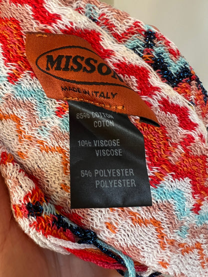 MISSONI. Zigzag cotton scarf with red fringes