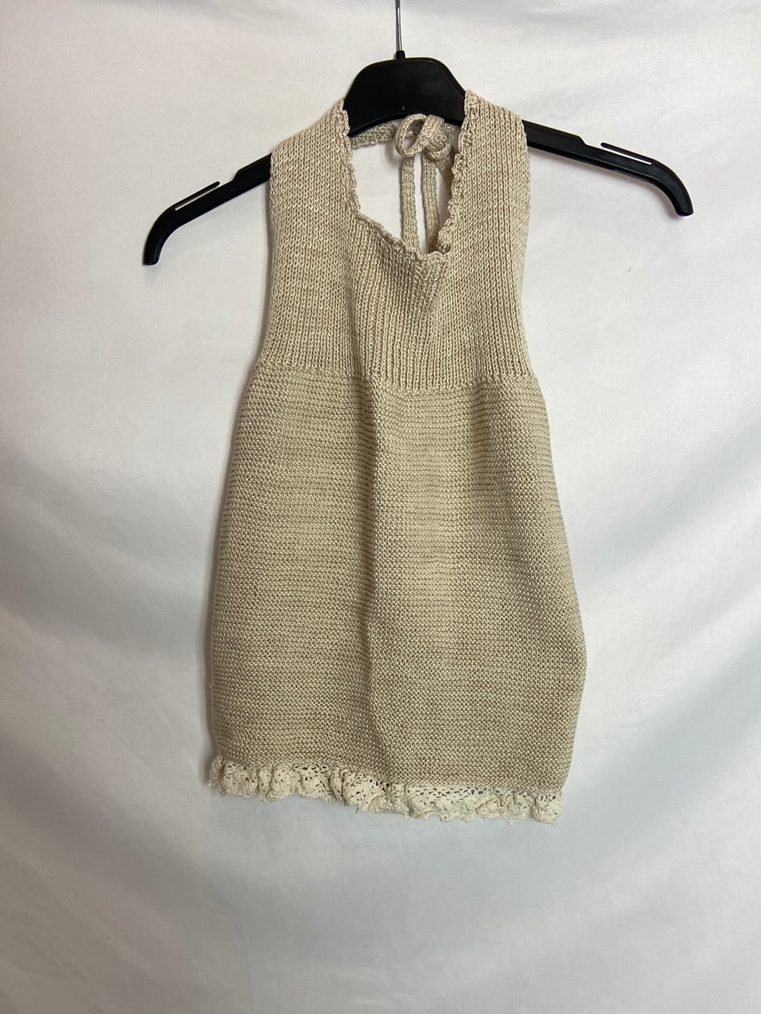 OTRAS. Top crochet beige. TU S/M