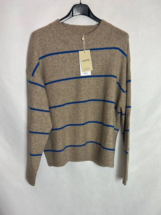 MANGO. Jersey beige rayas azules. T S