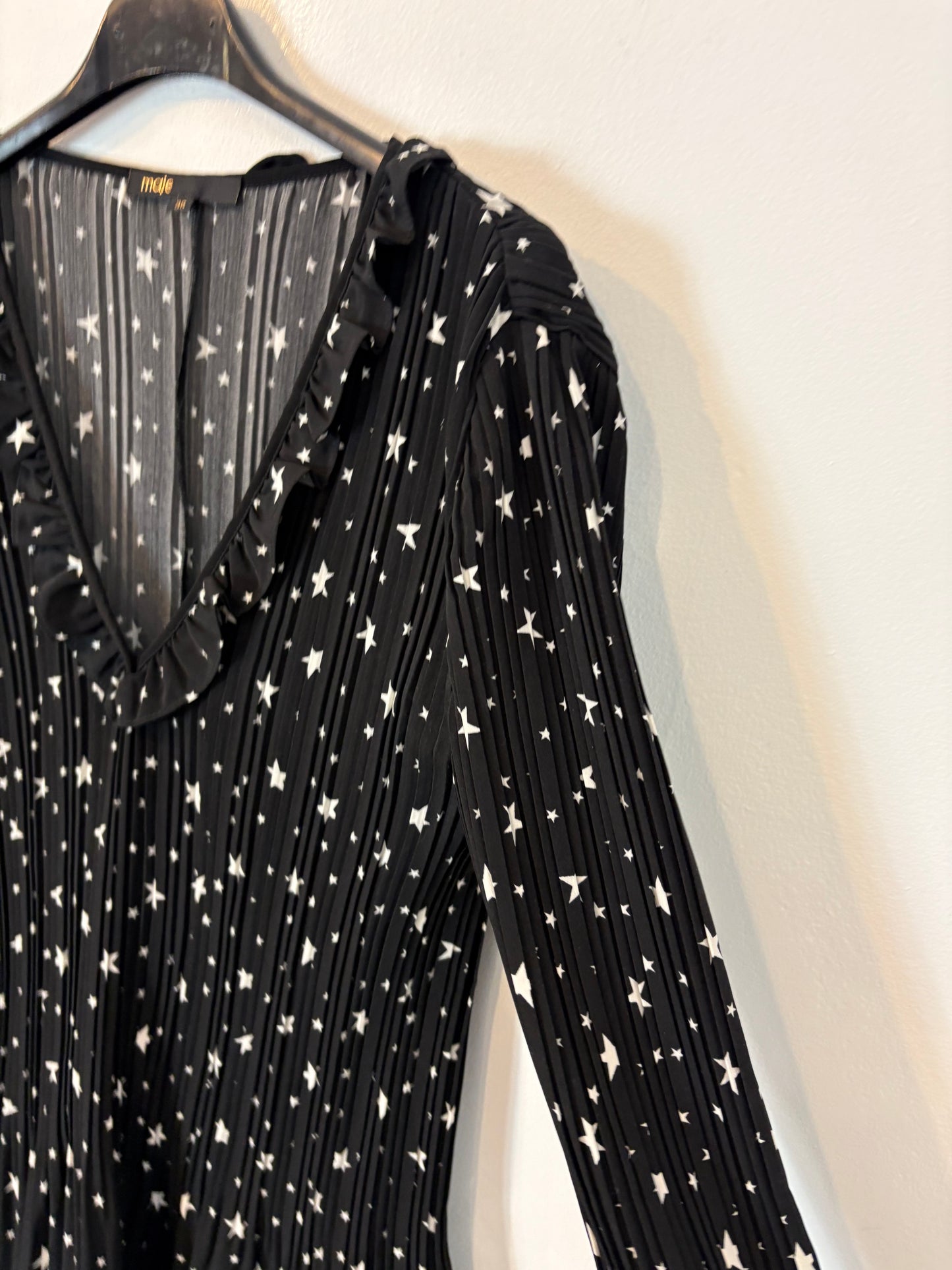 MAJE. Short black dress with stars, size 36