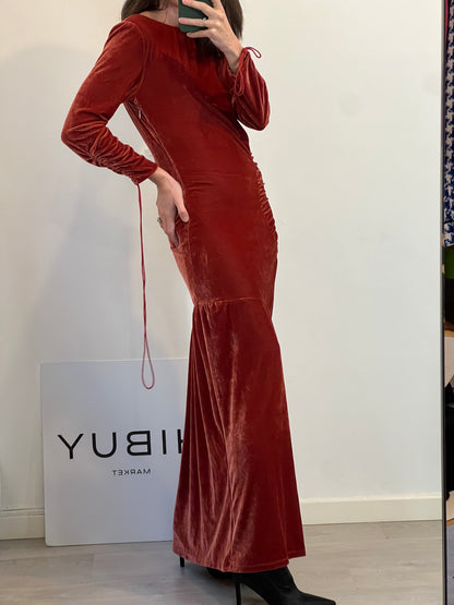 SACHIN&BABI. Vestido largo terciopelo fruncidos. T S