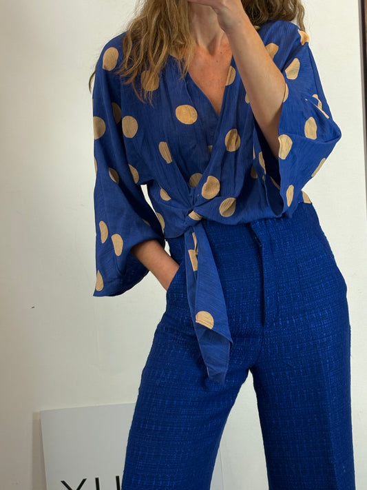 ZARA. Pantalón azul tweed