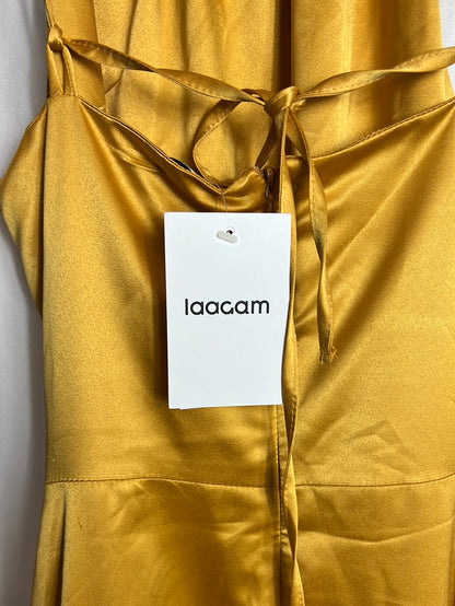 LAAGAM. Mustard satin midi dress. Size XS