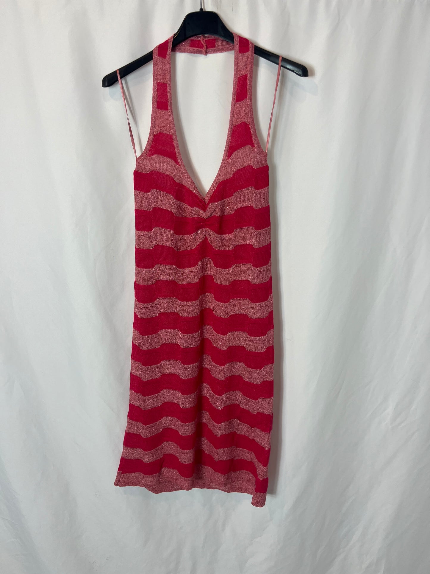 MANGO. Short pink dress with shiny threads. Size XXS