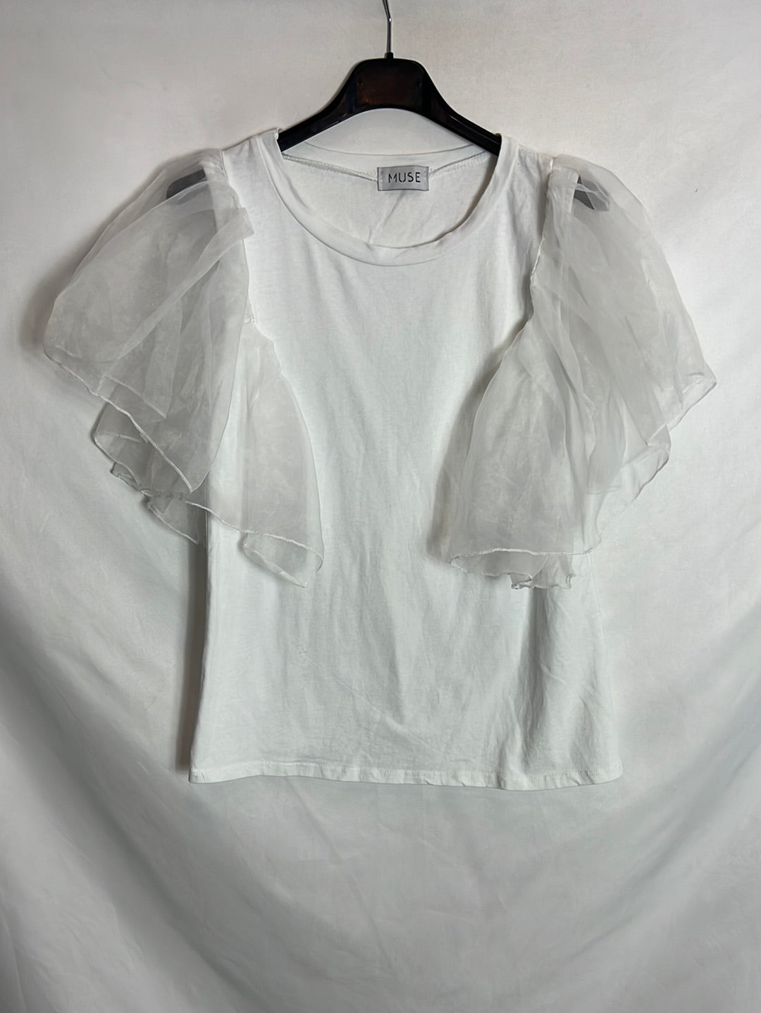 MUSE. Top blanco algodón detalle mangas. TU (s/m)