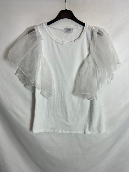 MUSE. Top blanco algodón detalle mangas. TU (s/m)
