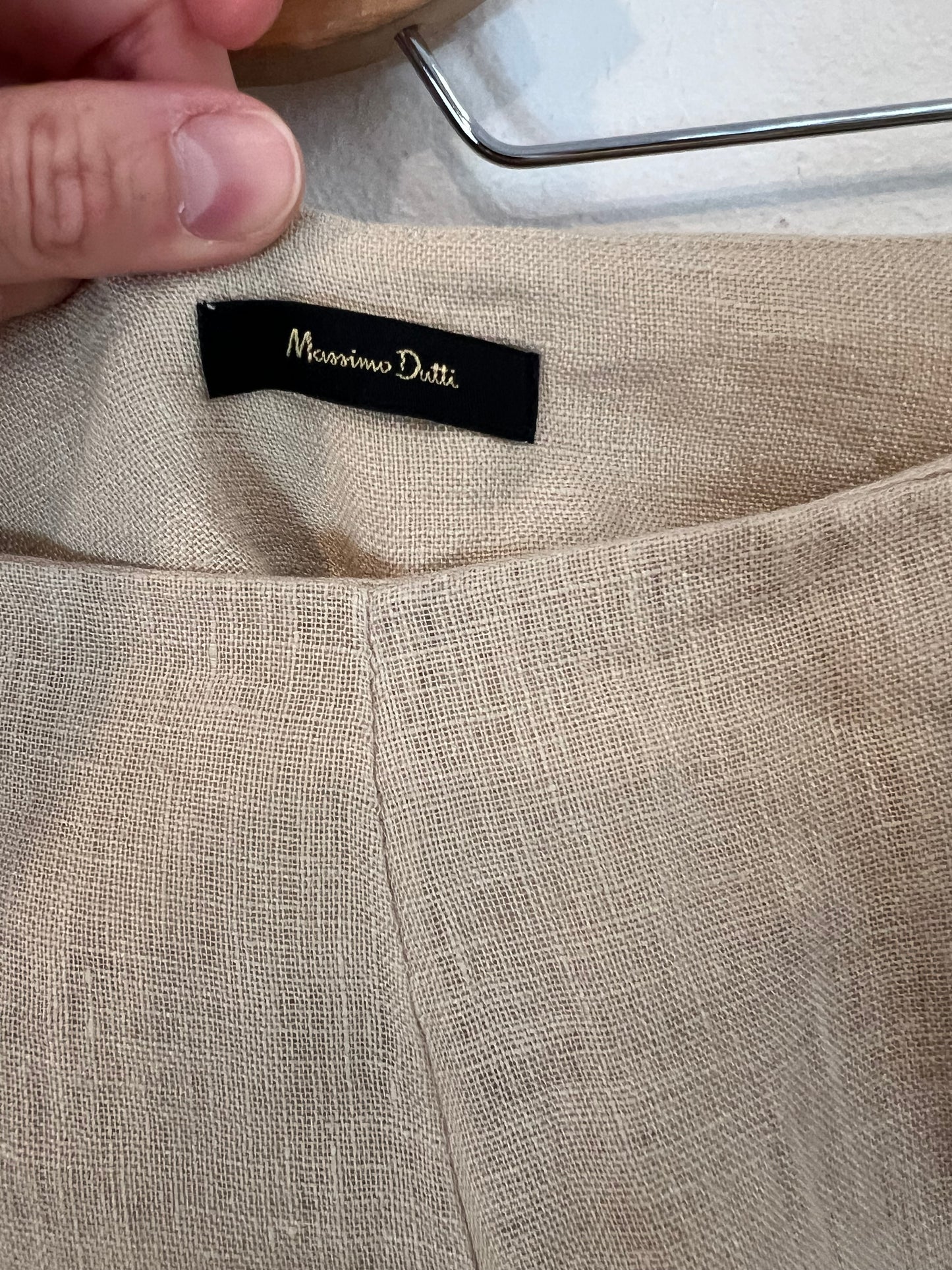 MASSIMO DUTTI. Pantalón beige lino aberturas