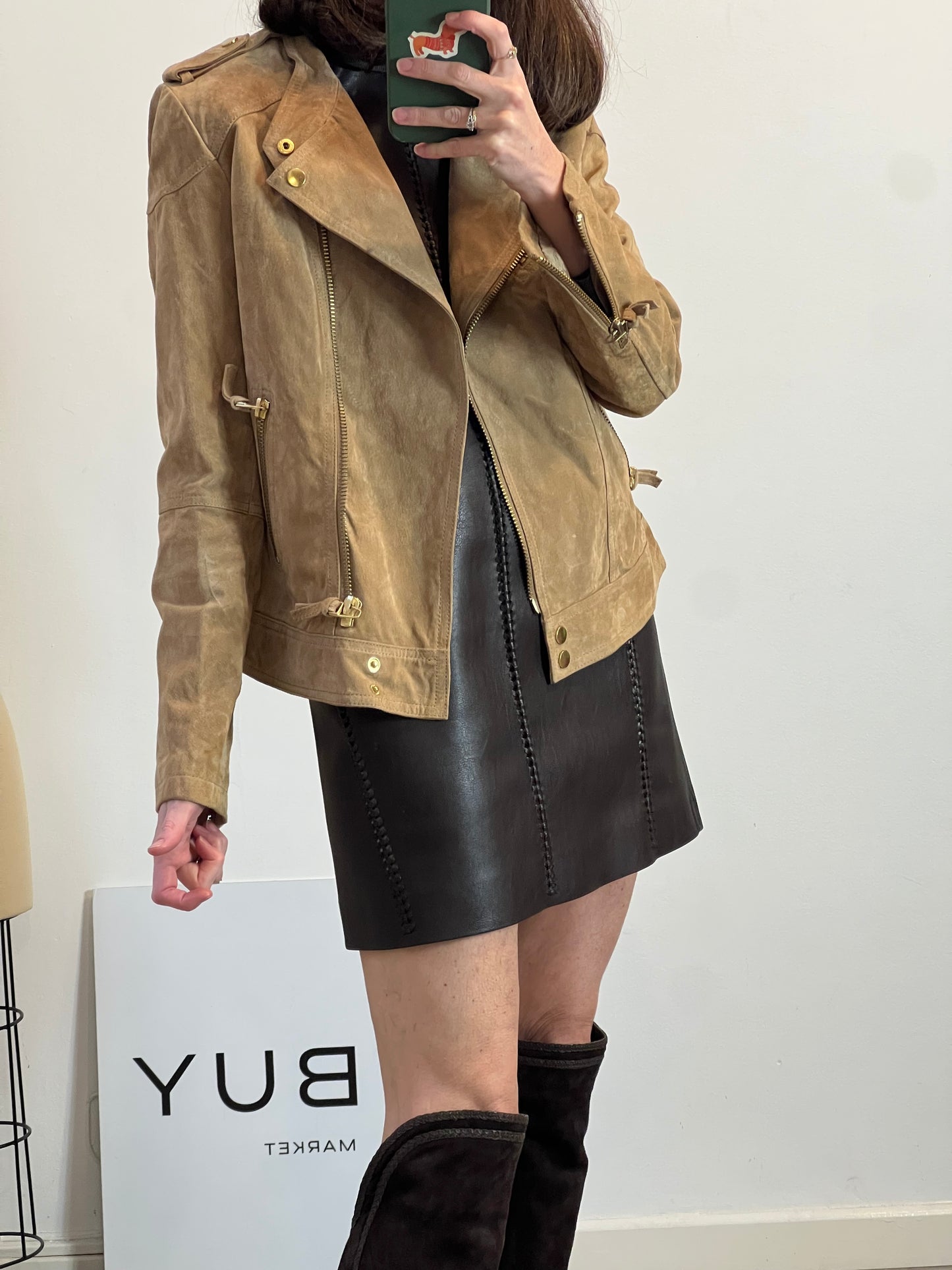 MANGO. Chaqueta piel cremalleras