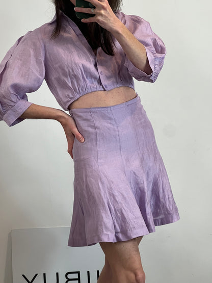 Vestido corto lino malva abertura