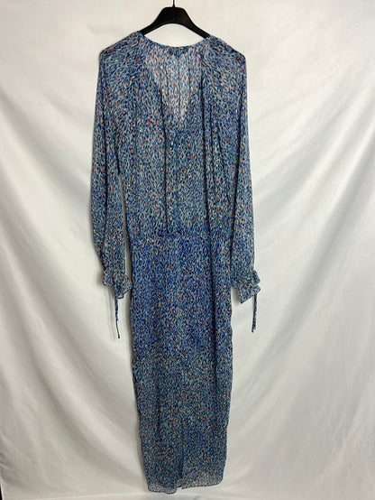 SCALPERS. Vestido midi azul estampado. T S