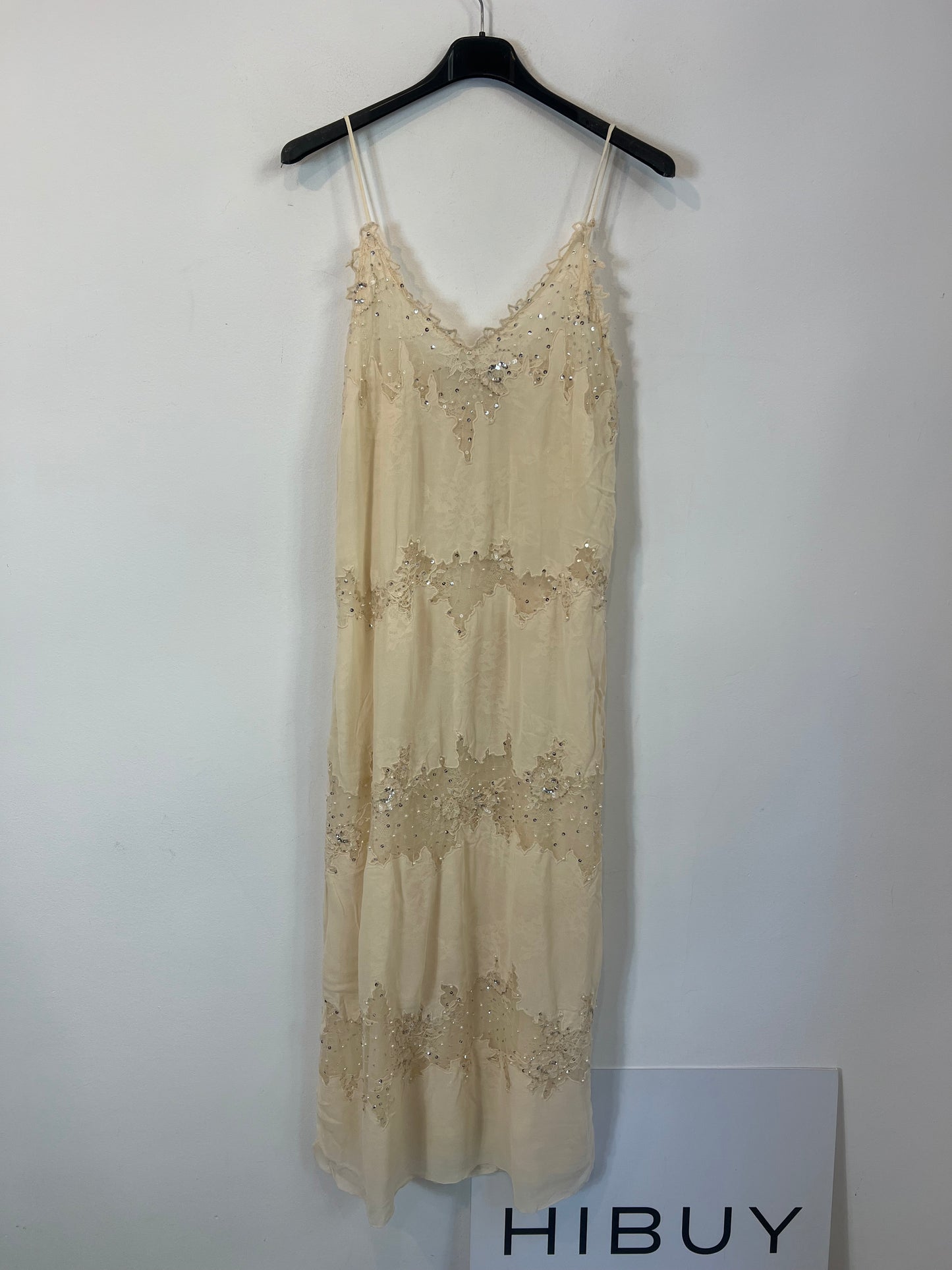 ZARA. Vestido lencero encaje y abalorios T.s