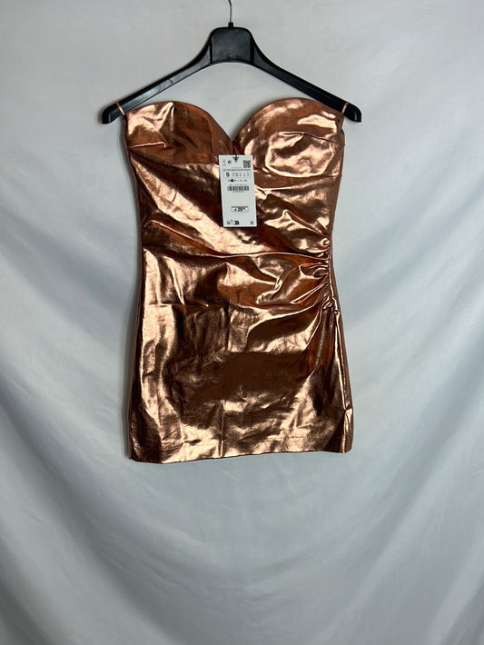 ZARA. Vestido corto metalizado. T S