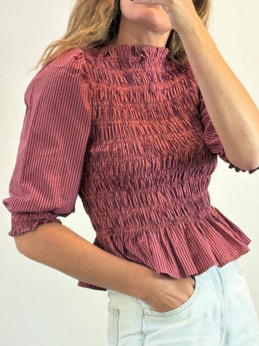 MAGNOLYA. Blusa rosa nido de abeja