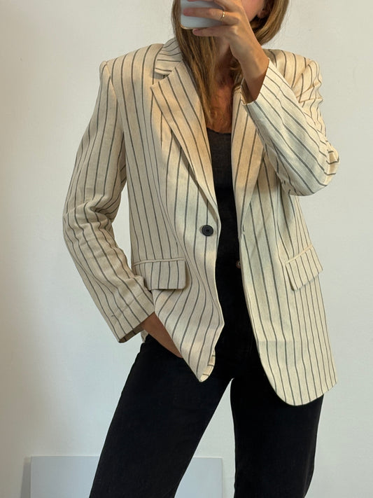 ZARA. Blazer beige mezcla con rayas