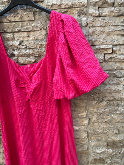 MANGO. Vestido largo rosa mangas farol