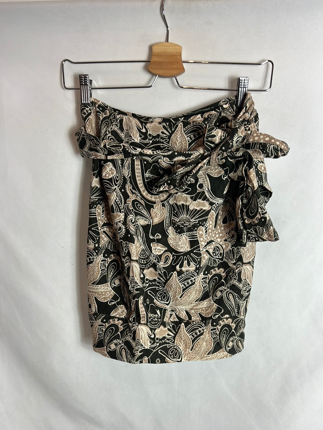 SECOND SUMMER. Falda corta cruzada lino estampado. T S