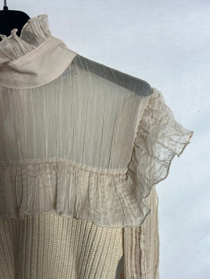 ZARA. Jersey corto beige doble textura. T S