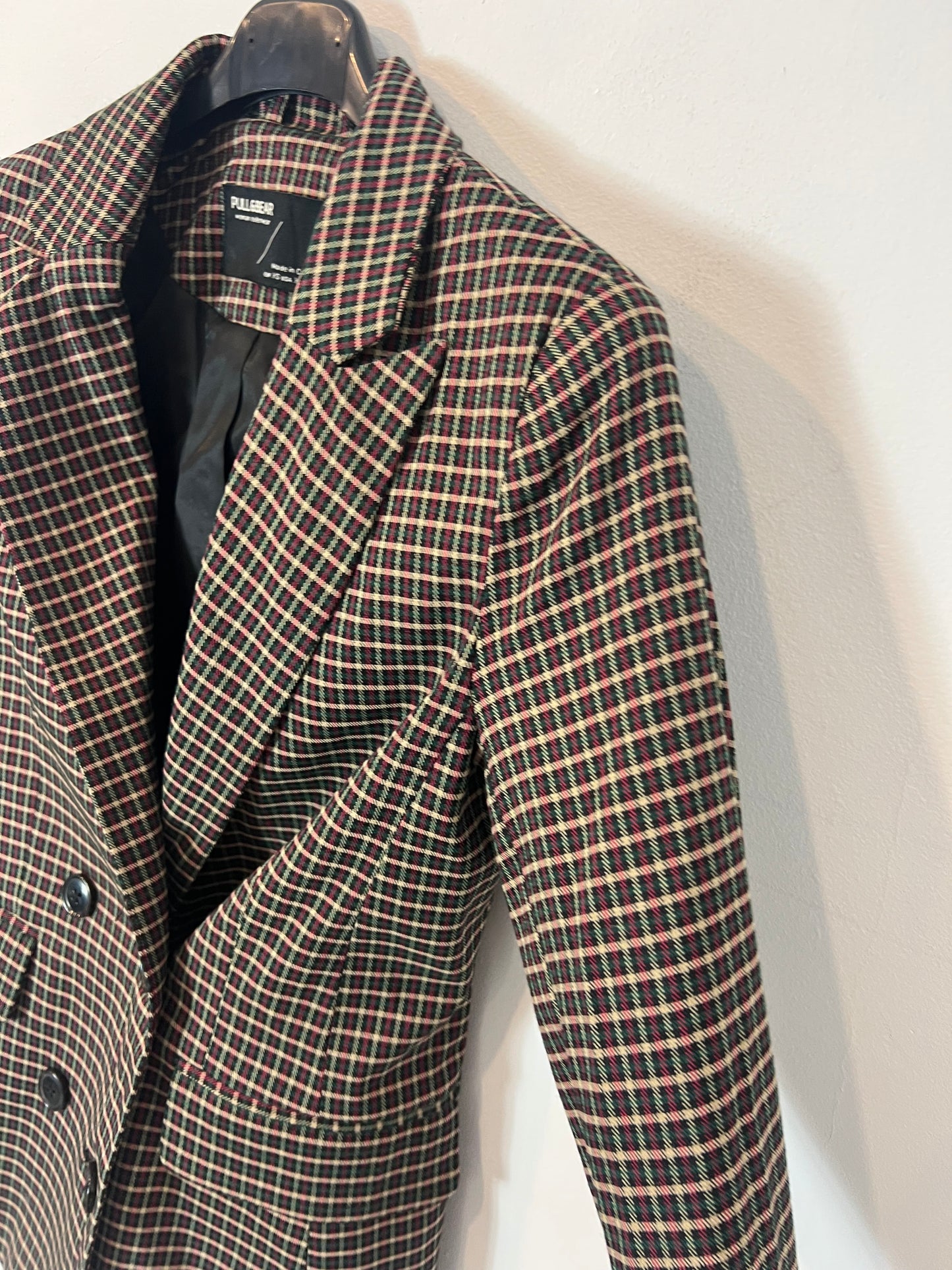 PULL&BEAR. Blazer cuadros tonos beiges. T XS