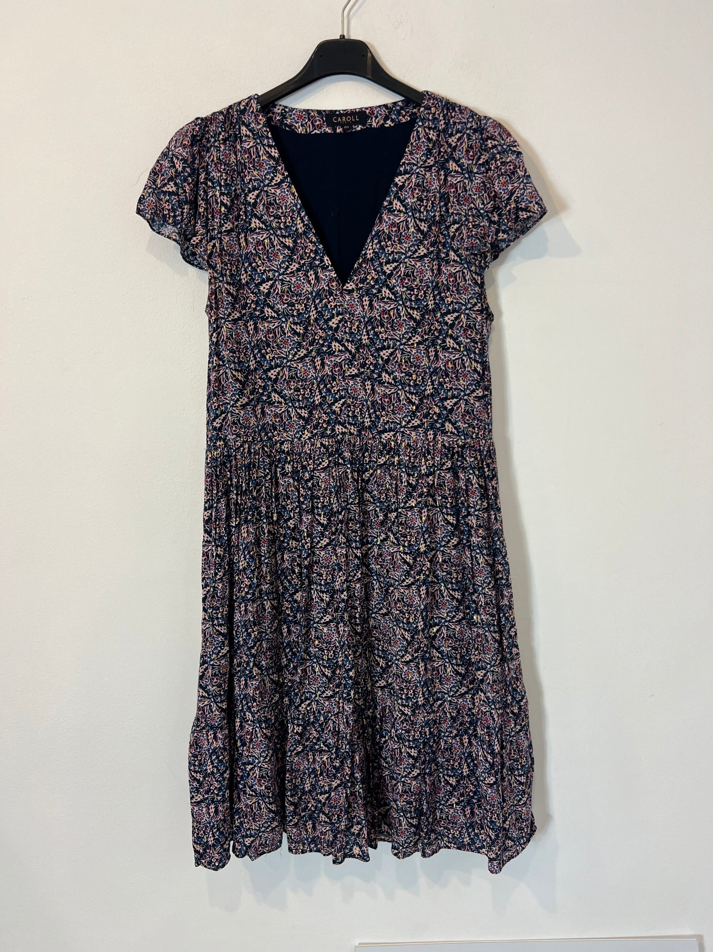 CAROLL. Vestido estampado hilos brillo. T 40 (S/M)