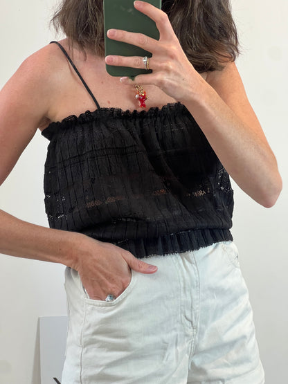 ZARA. Top negro troquelado T.m